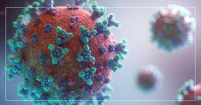 Coronavirus Covid-19-Virus vergrößert mit Spikeprotein